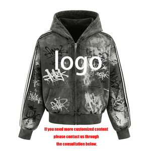Sweat à capuche rétro délavé style streetwear avec impression DTG Kornit personnalisée, <span class=keywords><strong>patchwork</strong></span>, vêtement unisexe, coupe oversize - Product Image 2