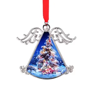 Qualisub Factory Price New Creative Christmas Ornament Angel Wings Sublimation Metal Christmas Ornaments Blanks for sublimation