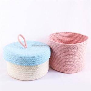 Amazon Hot Cotton Rope Storage Basket Woven Blanket Basket Pillows Storage Bins with Handles for Toys Plant Basket