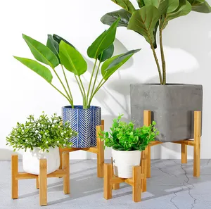 Support de fleurs à quatre pattes sur pied Support de pot de fleurs en bois de bambou Plantes succulentes Tenon Structure Présentoir