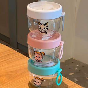 Taza portátil sellada para ensalada con tapa y cuchara, material de PC sin BPA, forma cilíndrica multifuncional para desayuno o comida ligera. - Product Image 2