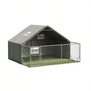 Grand enclos extérieur pour chien en acier galvanisé, maison pour animaux de compagnie rectangulaire, toutes saisons, durable - Product Image 1