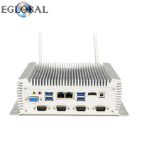 Eglobal Mini PC industriel sans ventilateur en alliage d'aluminium argenté avec processeur Intel Core i5-4200U, double Ethernet LAN, 8 ports USB, 6 ports COM, VGA HD