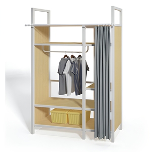 Armoire simple pour chambre d'hôtel ou d'hébergement, en acier forgé et bois, <span class=keywords><strong>avec</strong></span> tringle à vêtements et <span class=keywords><strong>rideau</strong></span> - Product Image 3