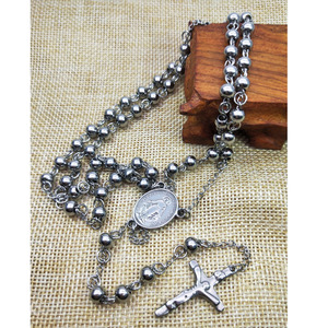 Collana all'ingrosso oro e argento 6mm in acciaio inox rosario collana di perle di religione cristiana croce catena regalo - Product Image 2