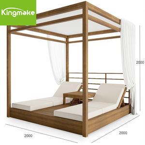 <span class=keywords><strong>Lit</strong></span> de soleil en bois de teck de salon extérieur haut de gamme avec rideau ensemble de jardin populaire en alliage d'aluminium finition du bois - Product Image 2