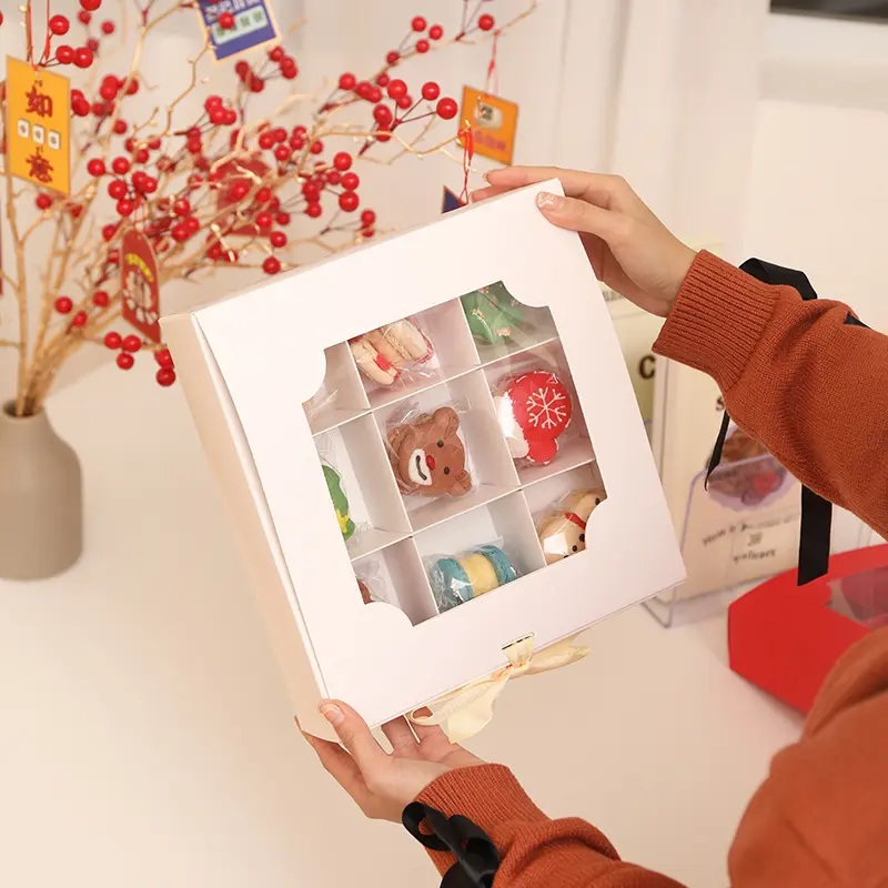 Papel de calidad alimentaria Embalaje de alta calidad Caja de pastel de embalaje blanca de dos piezas transparente con tapa separada