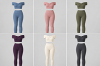 Op maat gemaakte OEM dames off-shoulder Bardot yogaset, opvouwbare sportbeha en high-waist geribbelde leggings, naadloos en zacht als boter.