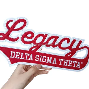 Iron On Sorority Patches Custom Felt Embroidered Red And White DST Soror Delta Legacy Patches For Hoodies Jackets