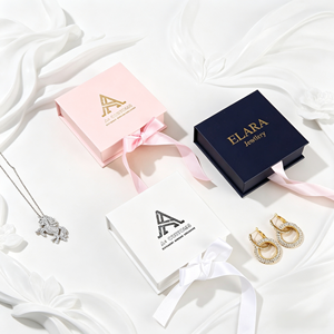 Custom Logo Simple Satin Sponge Insert Ribbon <b>Box</b> Rectangle Jewelry Gift Packaging Zipper Closure Pouch Set Earrings Necklace - Product Image 1