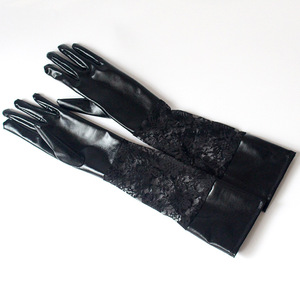 Mode Sexy élé<span class=keywords><strong>gant</strong></span> <span class=keywords><strong>noir</strong></span> dentelle en cuir verni épissage gants danse Performance Cosplay longs gants - Product Image 4