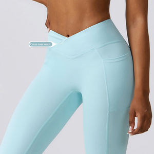 Venta al por mayor de mallas deportivas de cintura alta con logotipo personalizado de las mujeres push-ups Yoga pantalones <span class=keywords><strong>acampanados</strong></span> ropa deportiva de baile pantalones de Yoga botín apretado - Product Image 1