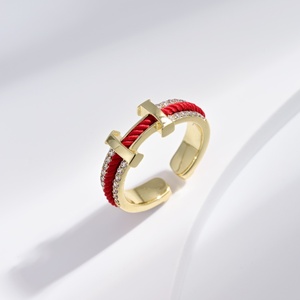 custom plata 925 sterling silver unique Red Rope <b>open</b> finger <b>ring</b> Everyday Wear adjustable 18k gold plated Unisex fashion <b>rings</b> - Product Image 1