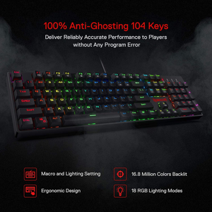 <span class=keywords><strong>Redragon</strong></span> K582 RGB Teclado mecánico para juegos Teclas ABS de doble disparo Interruptor rojo lineal 104 teclas Teclado mecánico para juegos - Product Image 6