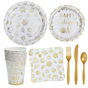 Thanksgiving FDA Certified Disposable <strong>Paper</strong> <strong>Tableware</strong> Set - 16pc Eco-Friendly Party Kit - Product Image 1