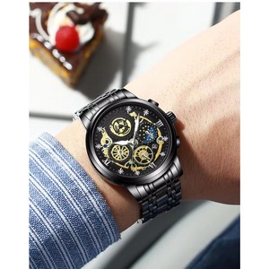 Montre à quartz pour homme, tendance, en acier inoxydable, étanche, avec phase de lune, diamants, 4010, très vendue - Product Image 6