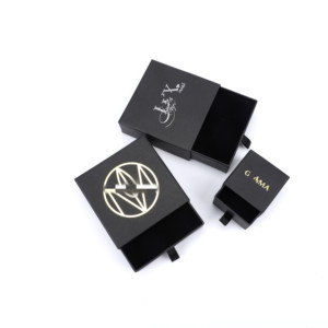 Custom Logo <b>Thick</b> Black Paper Drawer Jewelry Packaging Box Gift Box for Necklace <b>Ring</b> Earring Bracelet - Product Image 5