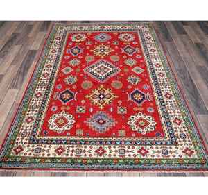 Tapis en laine kazak rouge impérial noué à la main Design abstrait géométrique Coton doux pour un exercice confortable Décorations de salon - Product Image 3