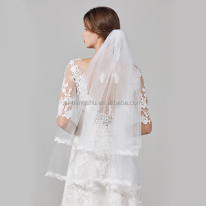 Voile de mariée en dentelle brodée à la main, deux couches, blanc, voiles de mariée en gaze pour femmes - Product Image 6