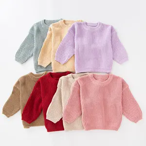 Ivy42410A Custom Color Ins Oversized Kids Jumper Baby Knitwear Kids Chunky Knit Sweater Baby Toddlers Plain Knitted Pullover