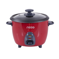 Cuiseur à riz électrique rouge de 1,8 L (10 tasses) en forme de tambour avec couvercle en verre et revêtement antiadhésif, incluant une spatule et une tasse doseuse