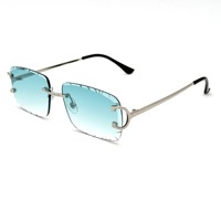 Lunettes de soleil en métal à la mode avec logo personnalisé, monture taillée en diamant, lunettes de soleil en métal de créateur sans monture pour hommes et femmes