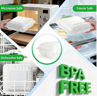 Boîte alimentaire jetable en plastique blanc MFPP à charnière, 9x9 pouces, 3 compartiments, pour repas à emporter