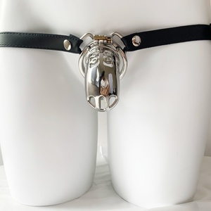 Adjustable Wearable Leather Pants Stainless Steel Chastity Lock Men's Metal Bird Cage Penis Lock Sex Toys - Product Image 3