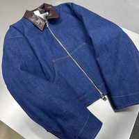 Blouson de travail vintage en jean indigo personnalisé pour homme, col rabattu, fermeture éclair bidirectionnelle, coupe carrée courte, style industriel, vente en gros