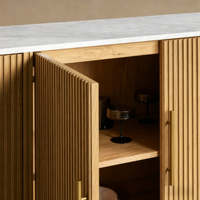 Buffet Finnley avec plateau en marbre de haute qualité, armoire de salle à manger, meuble de restaurant