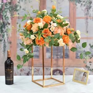 Vase à fleurs rectangulaire en métal doré D-FS002, support à fleurs pour mariage, centre de table pour fête de mariage, chemin de table LED - Product Image 2