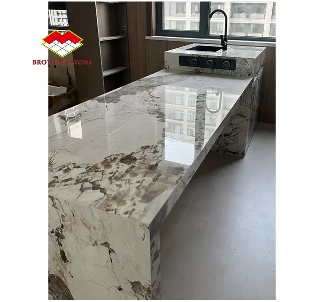 Custom luxury natural stone polished pandora granite TV bench quartizite for villa design