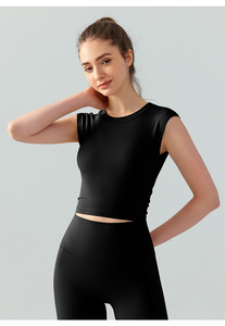 Wholesale Women Twist <b>Open</b> Back Sleeveless Yoga Crop Tanks Stretch Slim Athletic Tank Tops Built in <b>Bra</b> Gym Fitness Activewear - Product Image 3