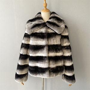 Abrigo de Piel de Conejo <span class=keywords><strong>Chinchilla</strong></span> Natural Jxwatcher, Cuello Grande, Personalizable, Abrigo de Invierno de Lujo para Mujer, Piel de Conejo Rex Auténtica - Product Image 1