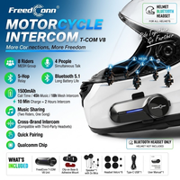 Intercom de moto FreedConn T COM V8 MESH pour 8 motards, longue portée, relais 5 points, partage de musique, réduction du bruit, casque