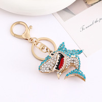 Porte-clés Requin Scintillant en Strass, Thème Animal Marin, Porte-clés en Métal avec Accessoire de Mode Style Européen