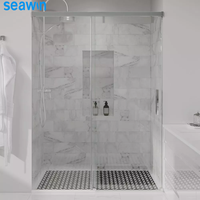 Porte de douche moderne sans cadre en verre trempé avec poignées en acier inoxydable, design coulissant pour hôtels, villas et appartements