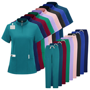 Unisex <b>Scrub</b> Set Short Sleeve Stand Collar Moisture Wicking Hospital Uniforms Split Set For Men Women - Product Image 1
