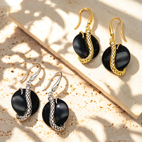 Nouvelles Boucles d'Oreilles Tendance en Argent 925, Motif Serpent avec Pierre d'Agate, Bijoux pour Femmes, Cadeau Personnalisé