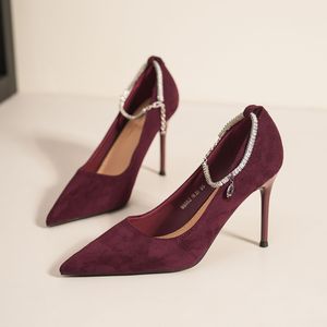 Zapatos de Tacón de Aguja con Punta en Pico y Correa de Cristal en el Tobillo, Zapatos Formales para Mujer, Tacón Súper Alto de 8 cm o Más, Color Sólido, Tendencia de Moda - Product Image 2