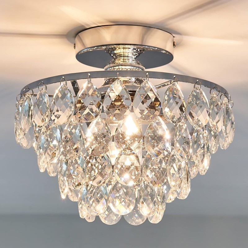 Modern Chandelier LED Crystal Gold & Chrome Ceiling Light Round Decorative Lamp E27 Bulb Living Room Bedroom Dining
