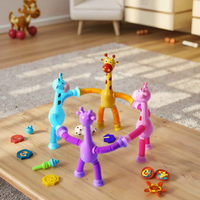 Girafe à ventouse lumineuse télescopique en plastique, jouet éducatif interactif parent-enfant, tube extensible anti-stress pour enfants de 5 à 7 ans