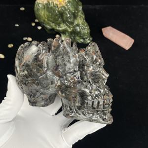 Cenicero con forma de calavera de <span class=keywords><strong>jade</strong></span> <span class=keywords><strong>verde</strong></span> natural y yooperlita al por mayor, 11-13 cm, artesanía de <span class=keywords><strong>piedra</strong></span> de cristal curativa para decoración y regalo - Product Image 5