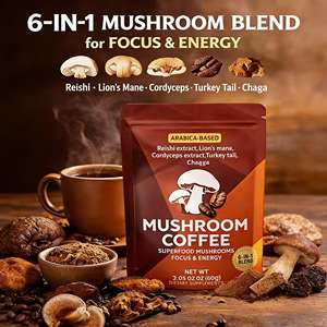 Mushroom Coffee 6-in-1 Arabica-Based Blend with Reishi <strong>Lion</strong> <strong>s</strong> <strong>Mane</strong> Cordyceps 200g Dietary <strong>Supplement</strong> for Focus &amp; Energy - Product Image 2