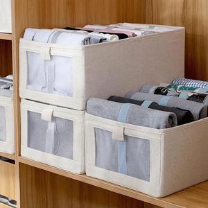 Clothing Organizer <b>Storage</b> <b>Box</b> Rectangle Foldable Cotton Linen Visible Mesh No Compartment For Wardrobe <b>Drawer</b> Use - Product Image 4