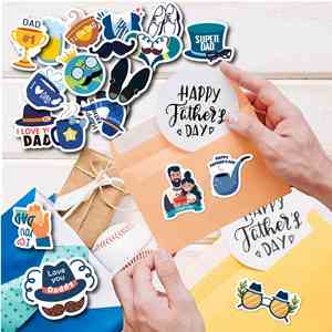 50 Pegatinas Holográficas de Vinilo con Dibujos Animados para el Día del Padre, Pegatinas Creativas Impermeables para Manualidades y Festividades - Product Image 1