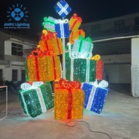 Boîte-cadeau en tinsel coloré empilable Anpu avec motif lumineux LED pour la décoration de la place de Noël