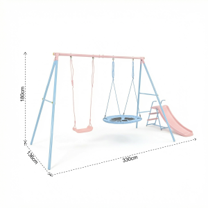 XNS107 Juego de dos columpios con tobogán azul y rosa para parque infantil al aire libre - Product Image 4