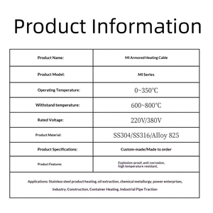 Câble chauffant MI à âme unique en acier inoxydable SS304/316L antidéflagrant <span class=keywords><strong>pour</strong></span> le chauffage de pipeline industriel 4mm G3/4 - Product Image 5