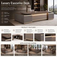 Escritorio Ejecutivo Moderno de Lujo con Panel LED Decorativo, Mesa Grande para Directores y Jefes, para Oficina de Presidente y Espacio de Trabajo Corporativo